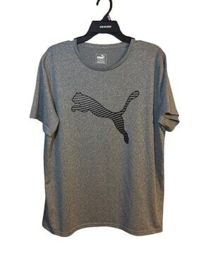 Mens Puma Shirt Adult Large Gray Graphic Big Cat Logo Short Sleeve Crew Neck